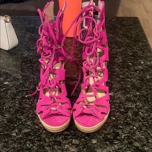 Steve Madden Fuchsia Lace-Up Wedges